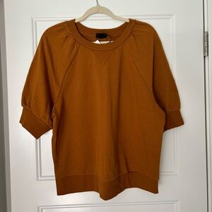 WHO WHAT WEAR Women's SHORT SLEEVE Sweatshirt top L orange brown NEW!